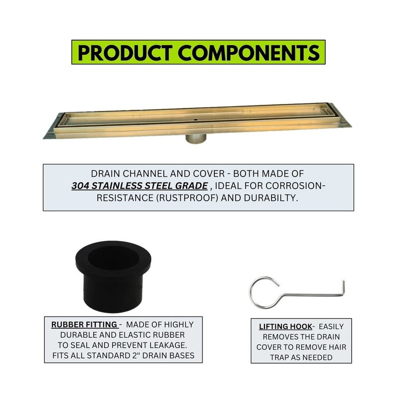 SereneDrains Linear Shower Drain Tile Insert Satin Gold 16