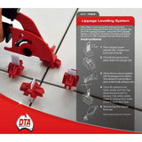 DTA lippage leveling system tool with instructions on a tiled floor background