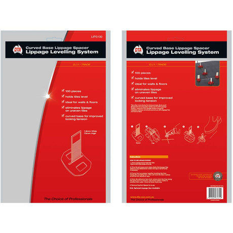 Two packages of a curved base DTA lippage spacer leveling system on a white background.