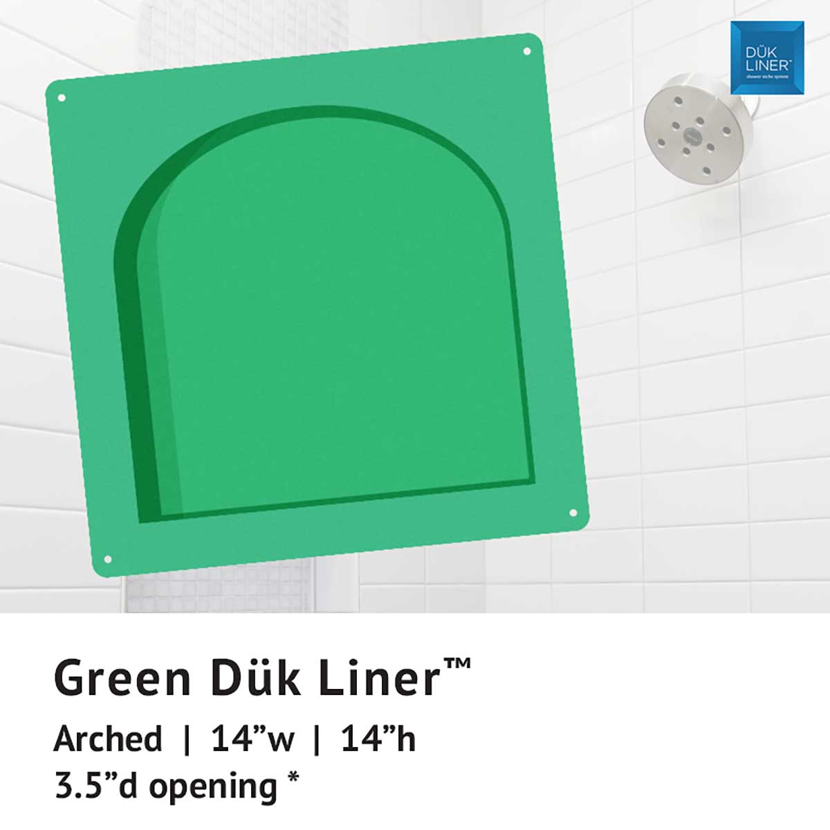 Recess Green Arched Ready to Tile Shower Niche 14" x 14"