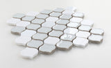 Mosaic Crackle Glass and Marble Tile Arabesque Shape - Carrara