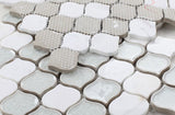 Mosaic Crackle Glass and Marble Tile Arabesque Shape - Carrara