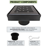 SereneDrains Square Shower Drain Broken Lane 4 Matte Black