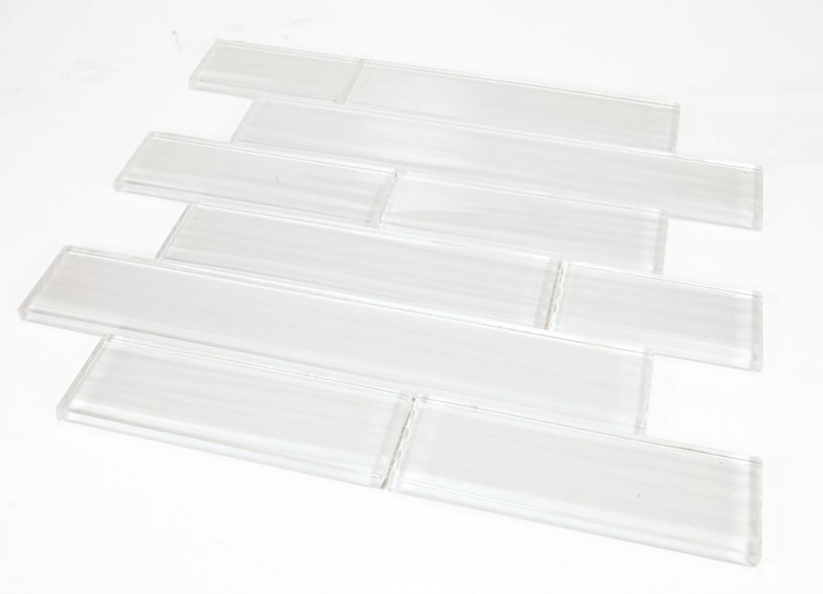 Mosaic Linear Glass Tiles Silver White 2 x 6