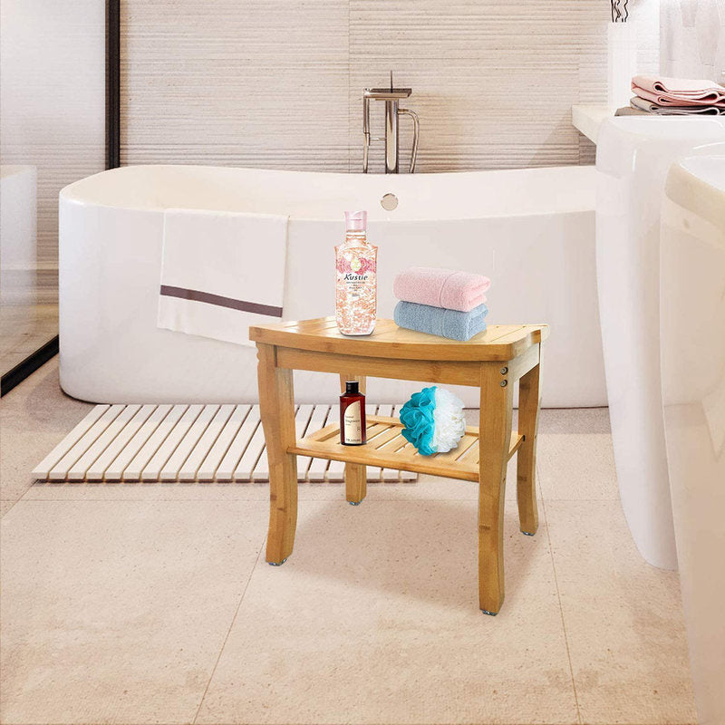 Bamboo Shower Bench Elegant design with Storage Shelf 18