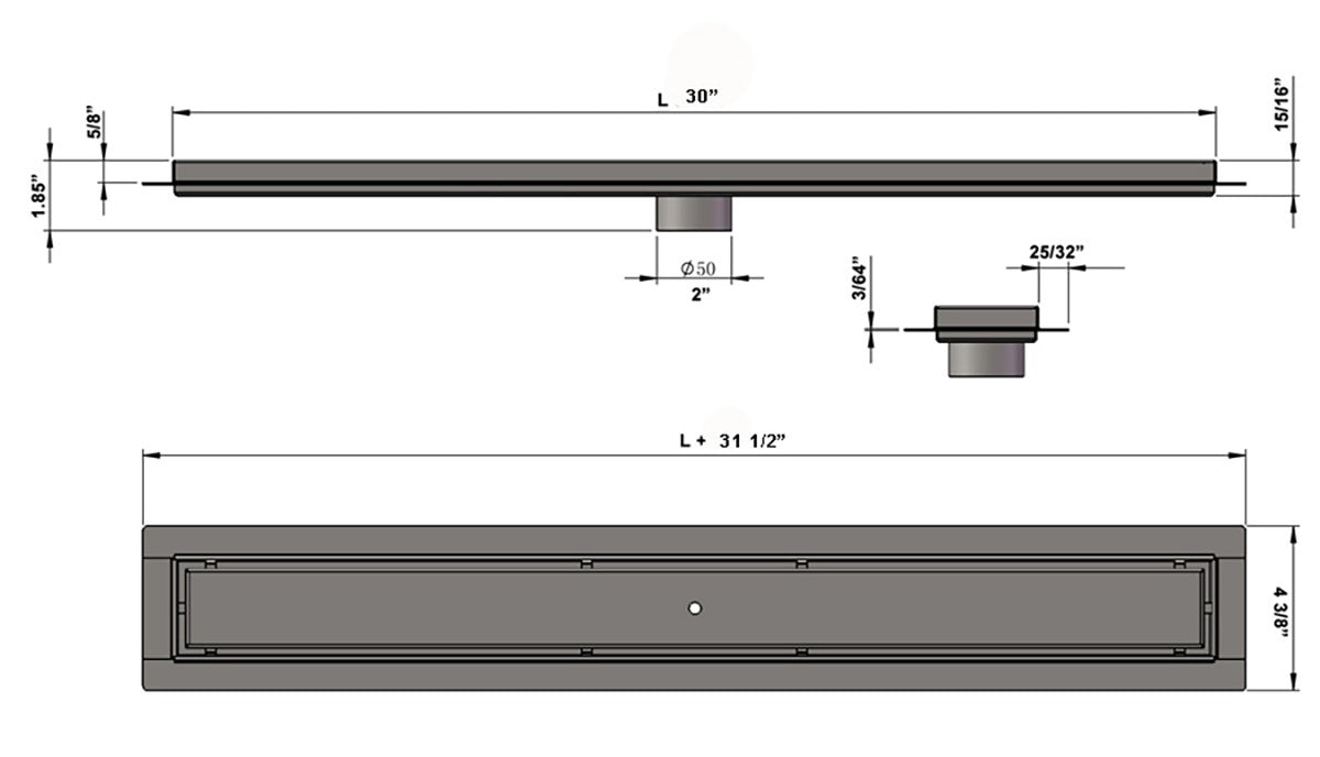SereneDrains Linear Shower Drain Tile Insert Brushed Nickel 30