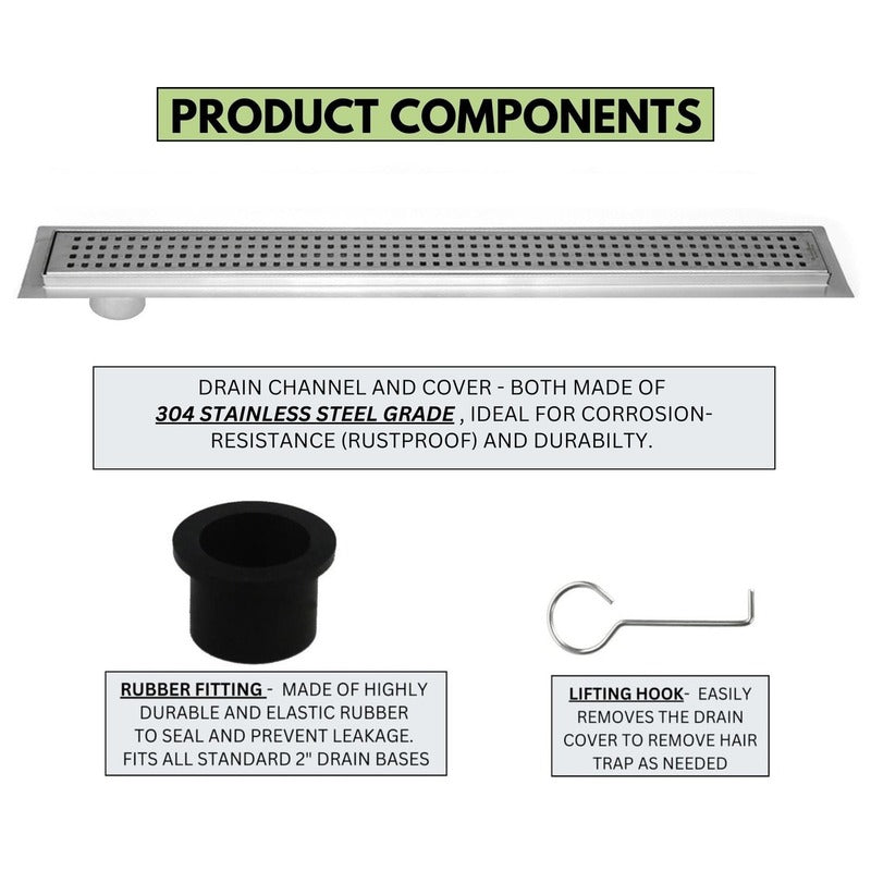 SereneDrains Linear Shower Drain Offset Outlet Square - Brushed 30