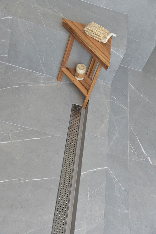 SereneDrains Linear Shower Drain Offset Outlet Square - Brushed 30