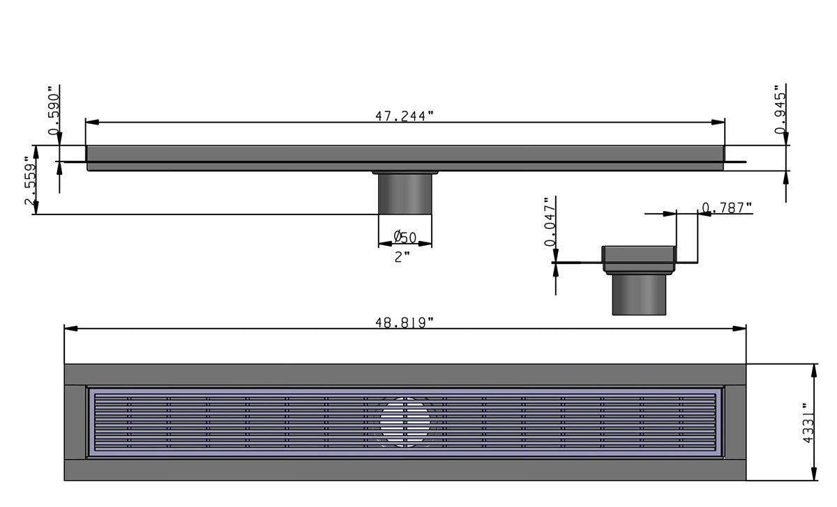 SereneDrains Linear Shower Drain Linear Wedge - Polished 47