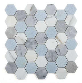Mosaics Marble Carrara Hexagon - River Blue