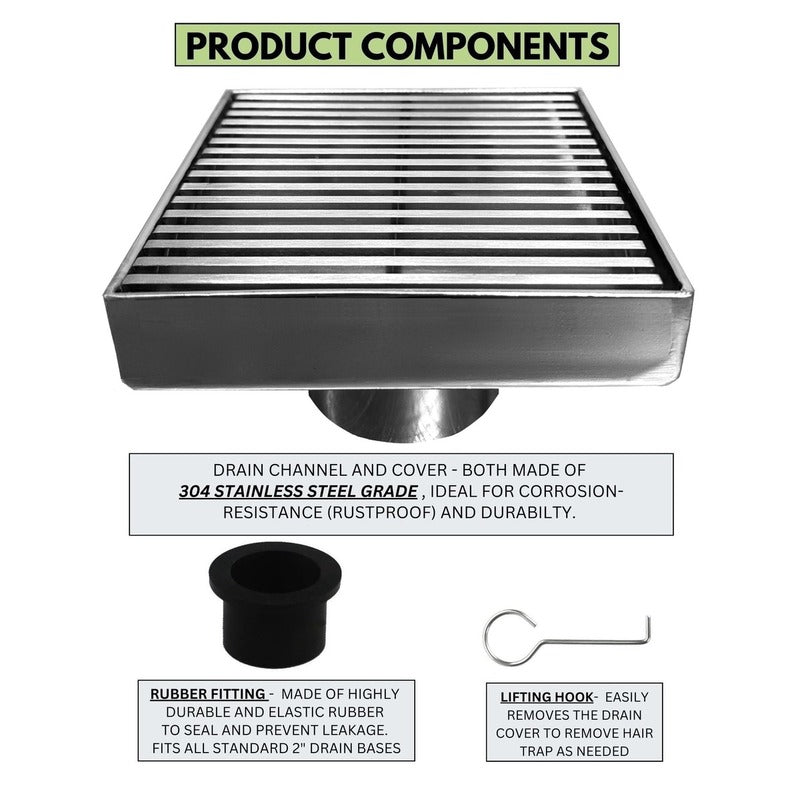 SereneDrains Square Shower Drain Linear Wedge 4 Brushed