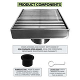 SereneDrains Square Shower Drain Linear Wedge 4 Brushed