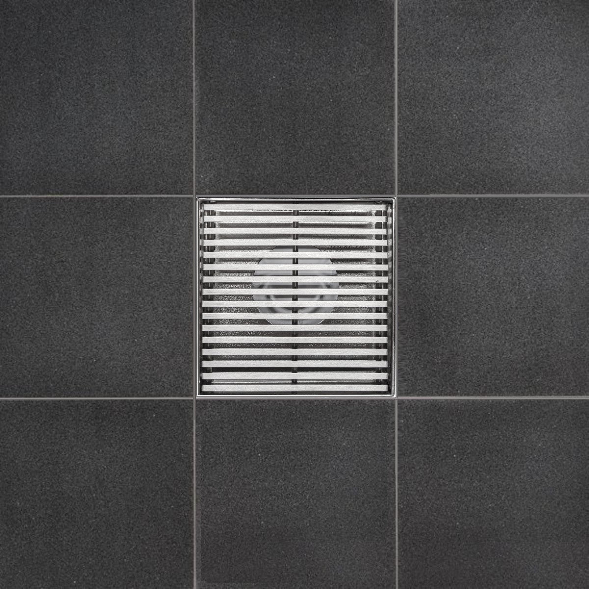 SereneDrains Square Shower Drain Linear Wedge 4 Brushed