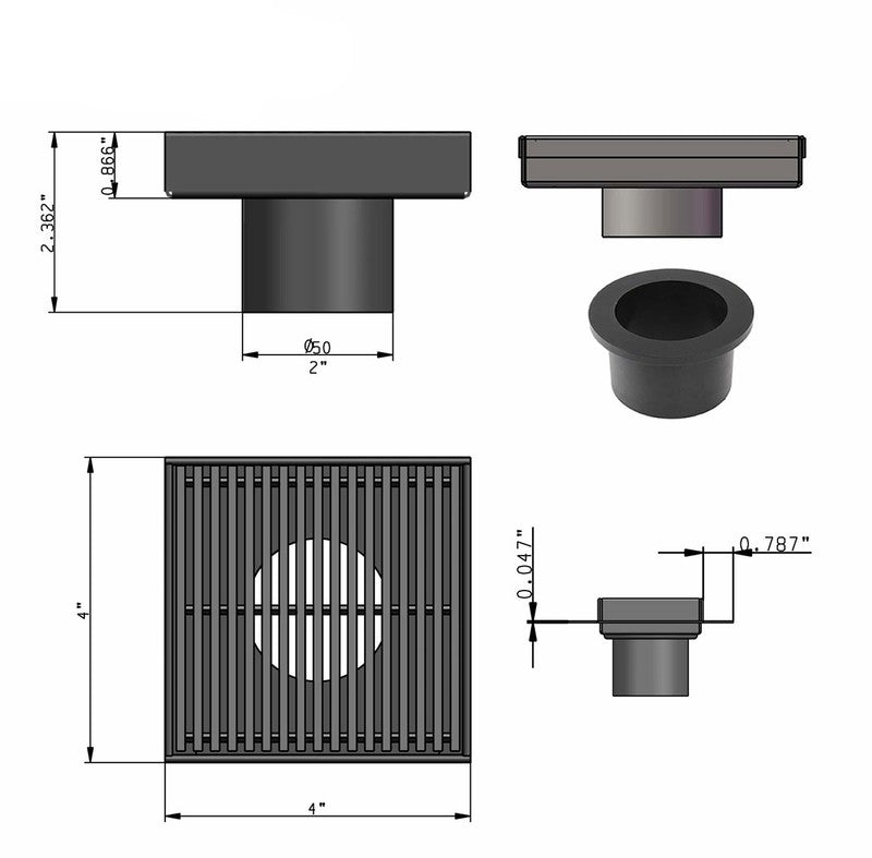 SereneDrains Square Shower Drain Linear Wedge 4 Brushed