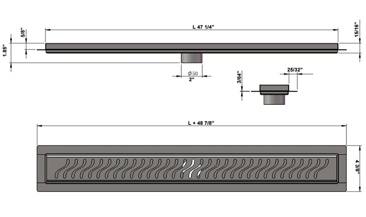 SereneDrains Linear Shower Drain Ocean Wave - Brushed 47
