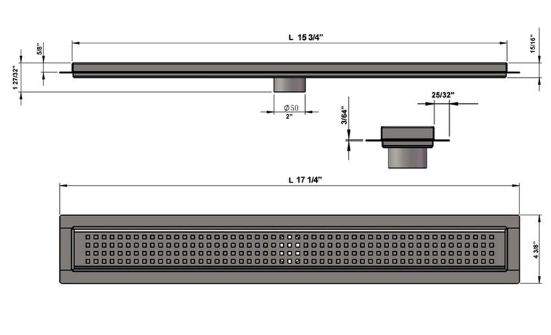 SereneDrains Linear Shower Drain Traditional Square - Brushed 16