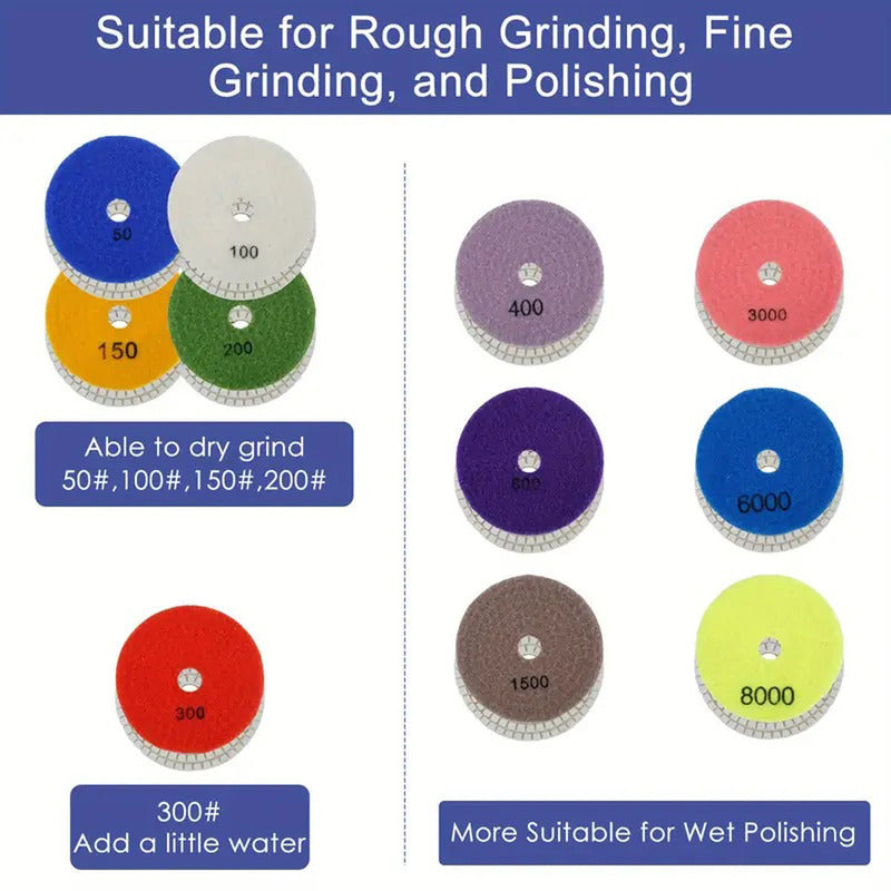 Diamond Stone Wet Dry Polishing Pads 4 inch set of 6