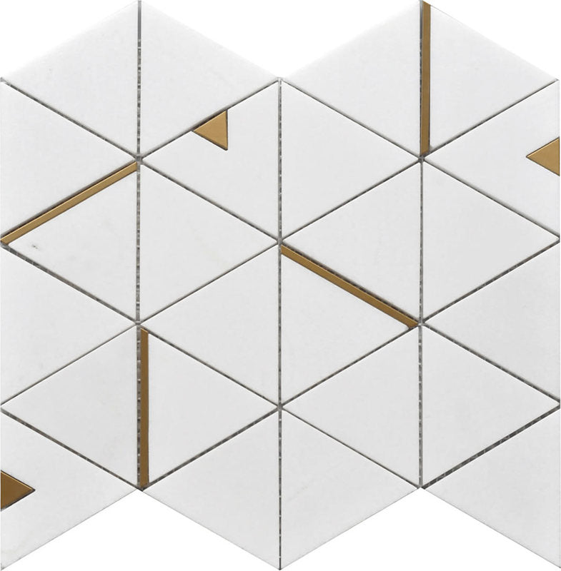 Mosaic Thasssos White Marble with Triangle Metal - White Gold