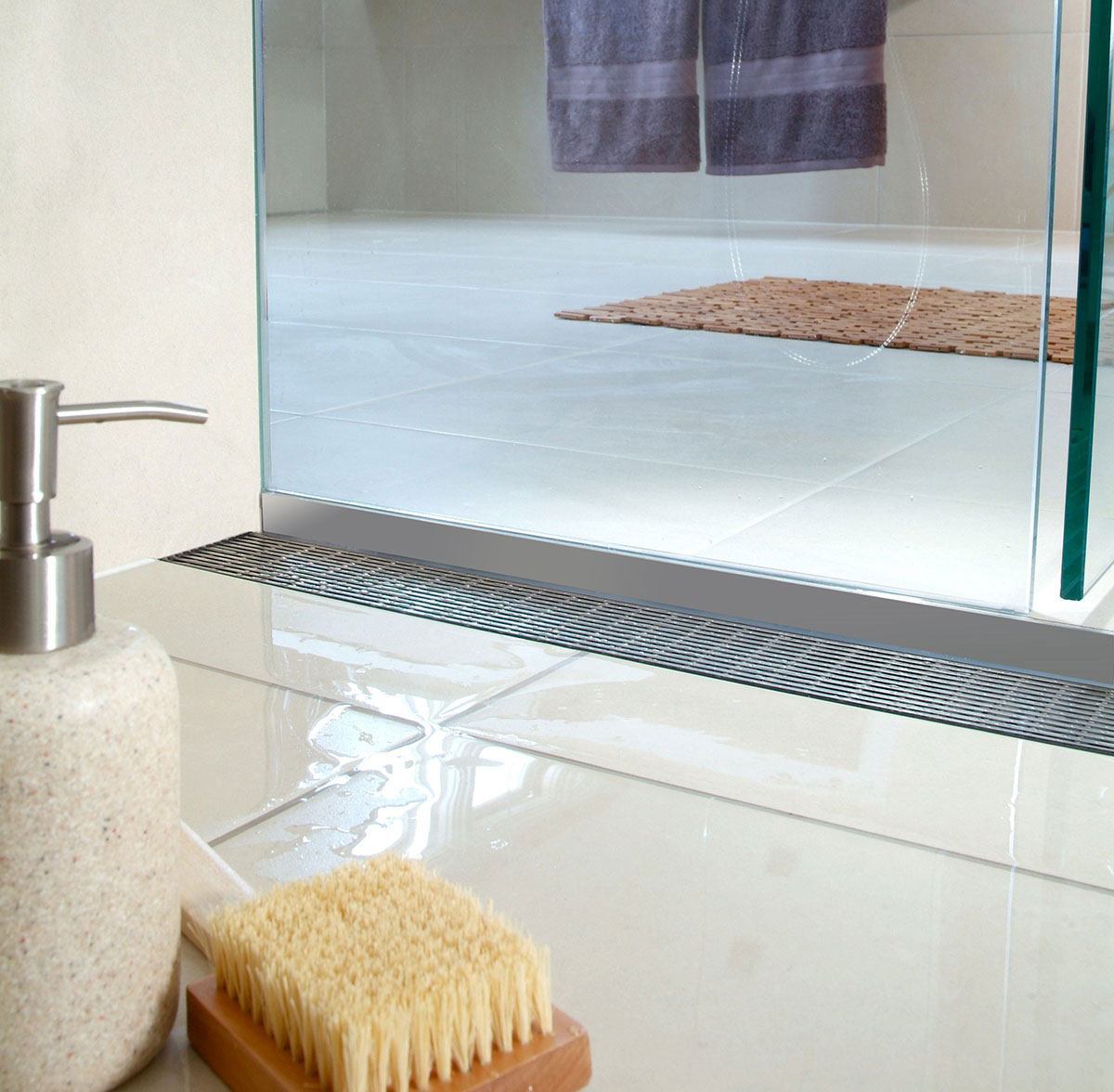 Quartz Linear Shower Drain Brushed Stainless - Linear Wedge 55