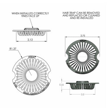 Ebbe E102 universal hair trap dimensions and specifications
