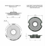 Ebbe E102 universal hair trap dimensions and specifications