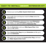 Step-by-step guide for installing a height extension kit on an Ebbe Square Drain Cover.