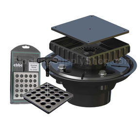 Complete Ebbe PVC square shower drain kit with drain body riser and grate