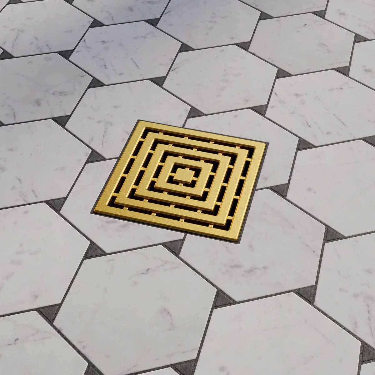 Ebbe Drains Unique Square Shower Drain Grate - Frames Brushed Gold