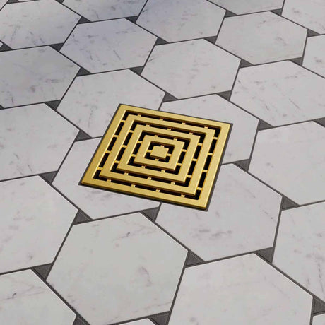 Ebbe Drains Unique Square Shower Drain Grate - Frames Brushed Gold