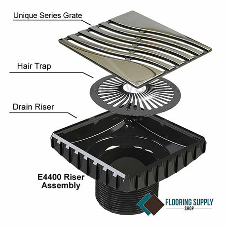 Diagram of a Ebbe Drains Unique Square Shower Drain Grate - Tsunami