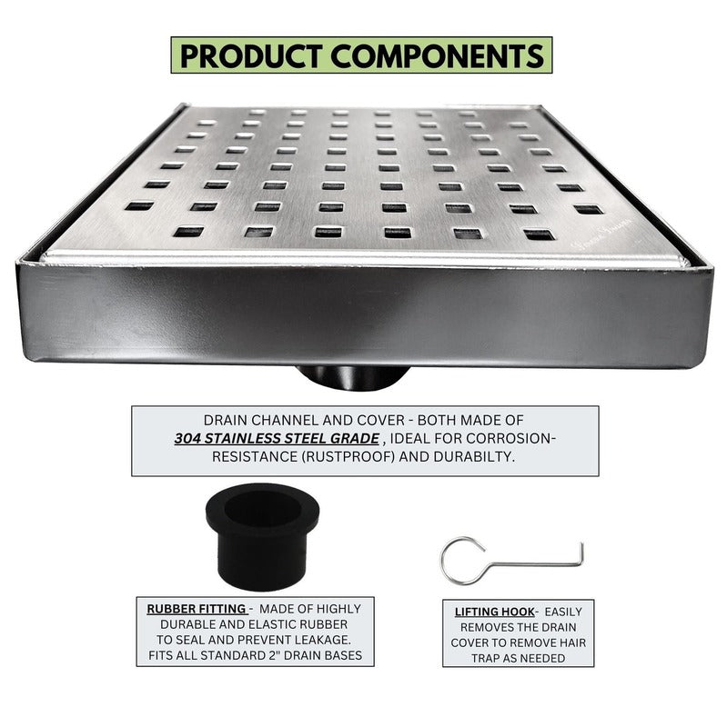 SereneDrains Square Shower Drain Traditional Square 6 BN