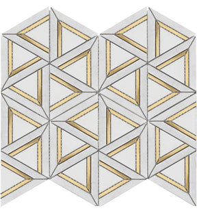 Mosaic Carrara White Marble with Metal Geo - White Gold