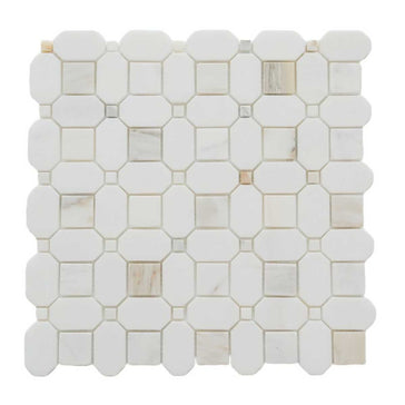 Calacatta Gold and Thassos White marble mosaic tile 10x10 honed finish