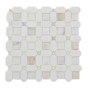 Calacatta Gold and Thassos White marble mosaic tile 10x10 honed finish