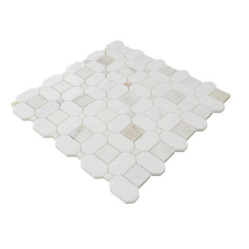 Natural marble mosaic tile featuring Calacatta Gold and Thassos White stone