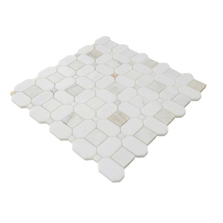 Natural marble mosaic tile featuring Calacatta Gold and Thassos White stone