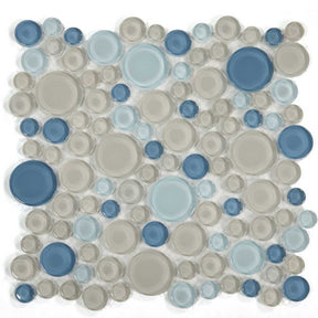 Blue grey circular glass mosaic tile for swimming pool installation