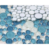 Blue and white polished glass mosaic tile for shower wall design