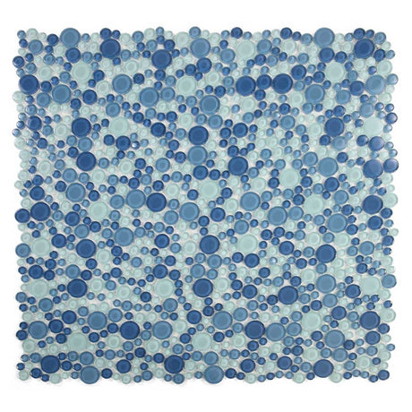 Decorative glass mosaic tile sheet for pool waterline applications
