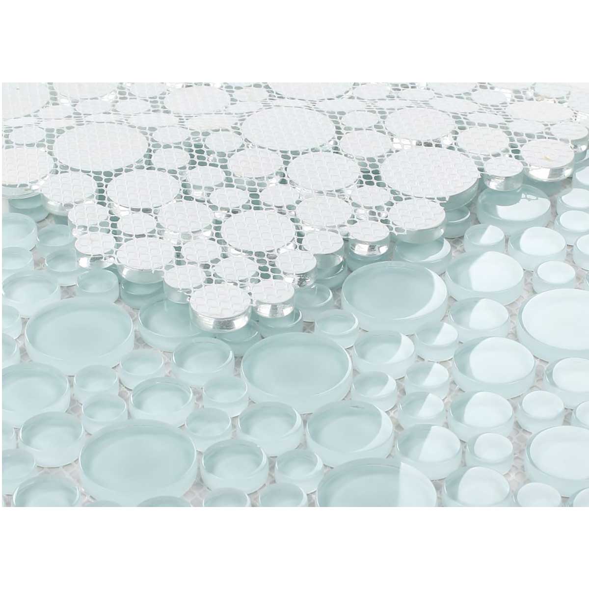 Circular glass backsplash tile in turquoise glossy finish