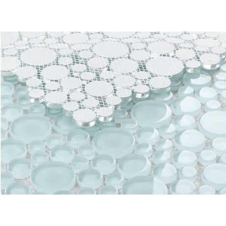 Circular glass backsplash tile in turquoise glossy finish