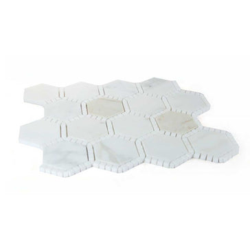 White marble hexagon tile with gold veining for bathroom floor
