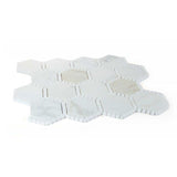 White marble hexagon tile with gold veining for bathroom floor