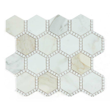 Calacatta Gold hexagon marble mosaic tile with honed finish