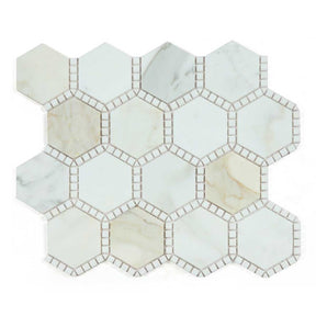 Calacatta Gold hexagon marble mosaic tile with honed finish