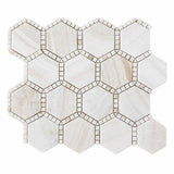 Onyx Ivory hexagon marble mosaic tile with honed finish