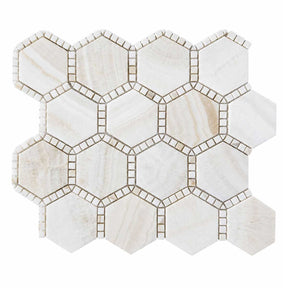 Onyx Ivory hexagon marble mosaic tile with honed finish