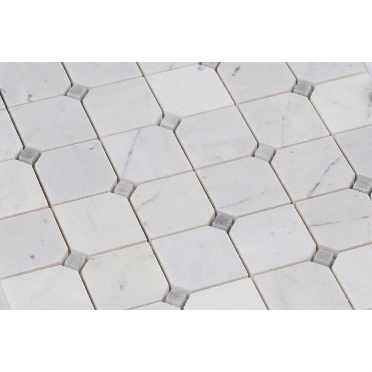 Clipped square marble tile for luxury bathroom shower design