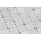 Clipped square marble tile for luxury bathroom shower design