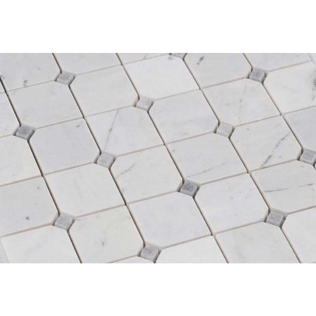 Clipped square marble tile for luxury bathroom shower design